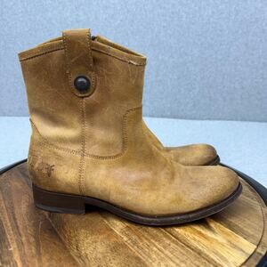 Frye Melissa Button Boots Women's 7.5 Short Tan Distressed Leather Zip